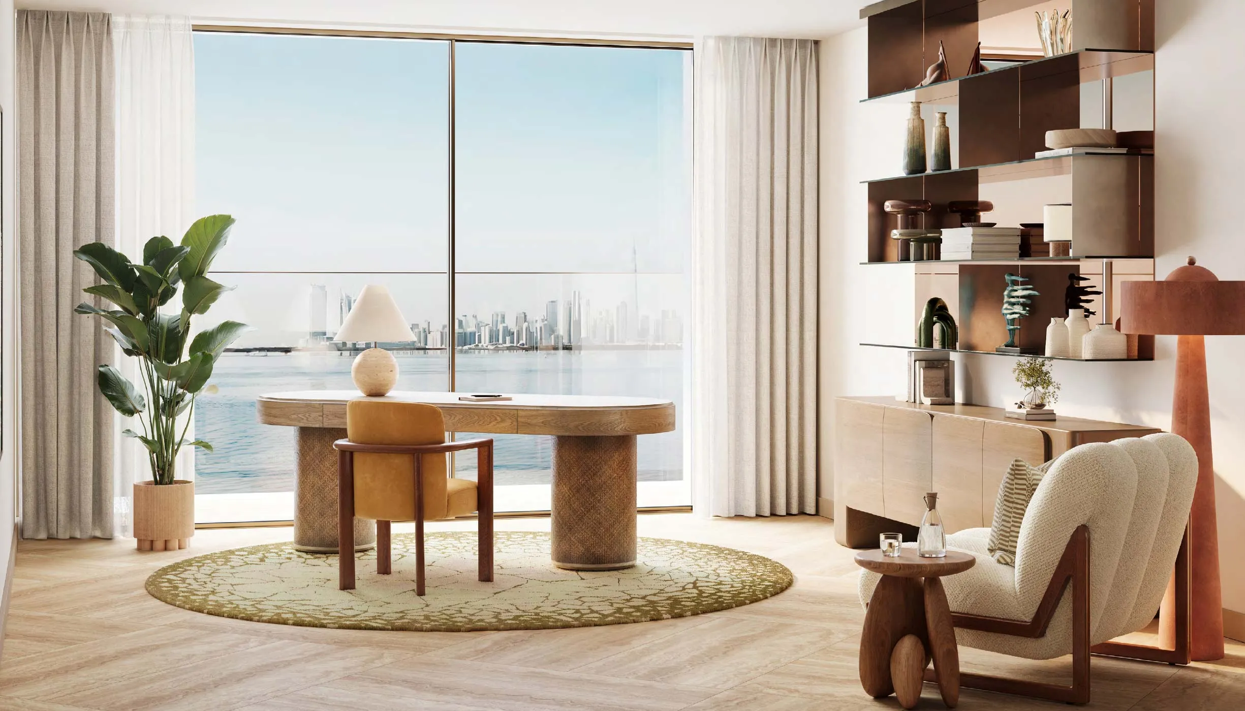 Study with sea and skyline view in a Solaya residence