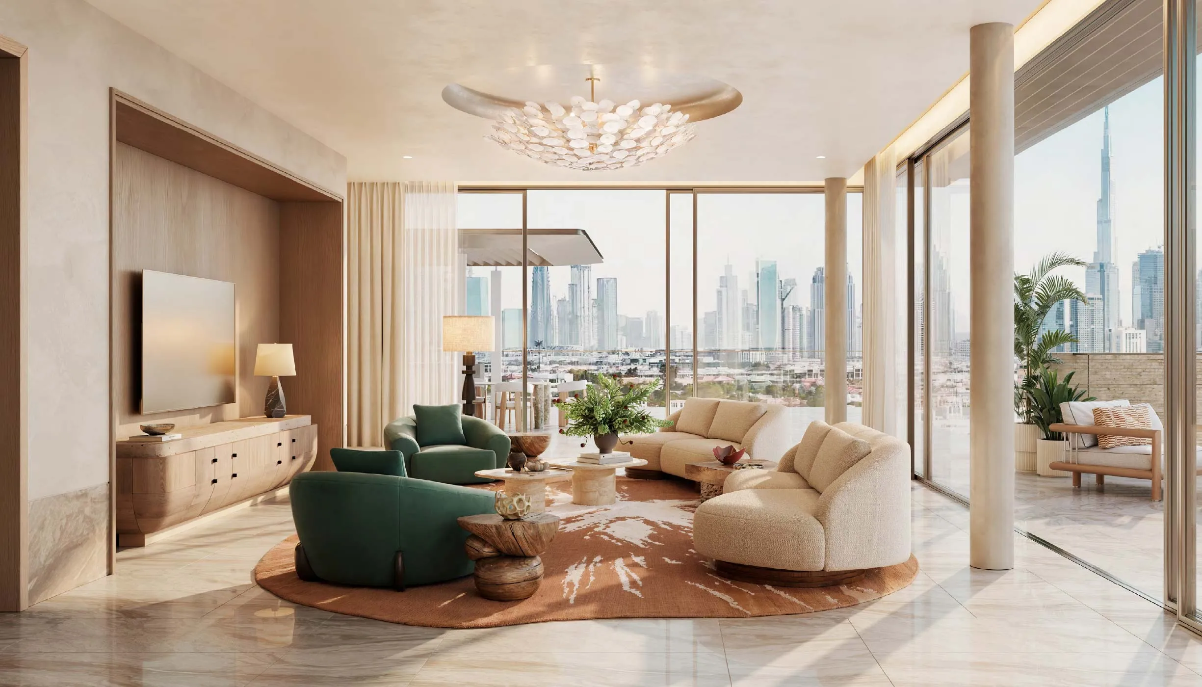 Living room in a Solaya Classic Residence with skyline views