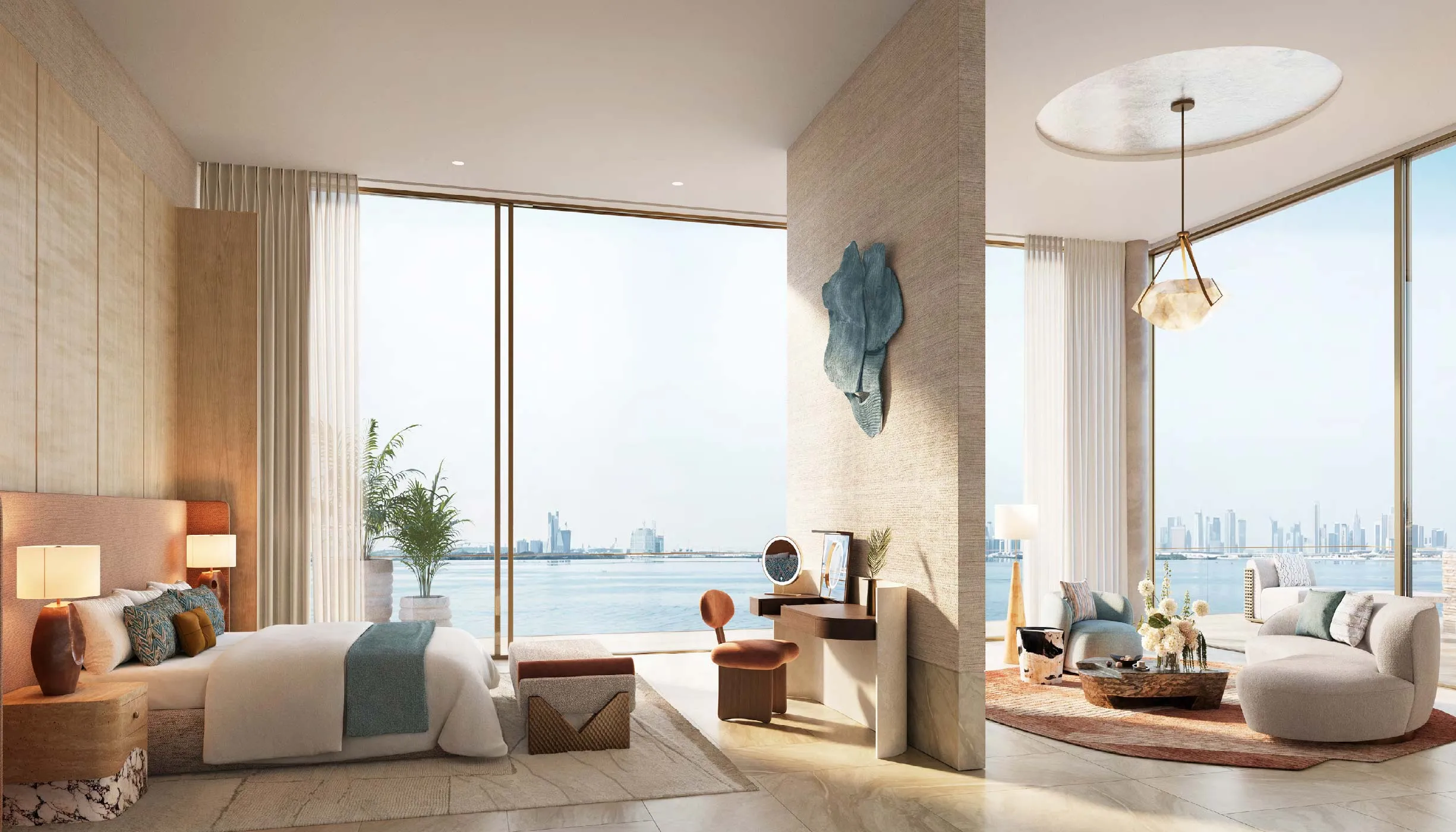 Bedroom and sitting area in a Solaya Classic Residence with sea views